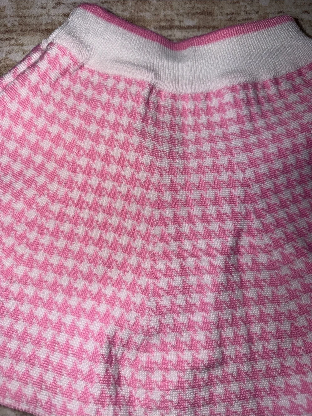 Pink & White Houndstooth Knit Circle Skirt